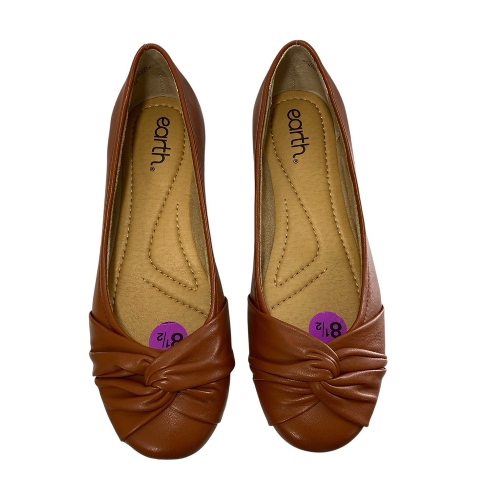 Earth Leather Cottage Balletcore Flats Cognac New Jacci 8.5 Knot Boho Comfort